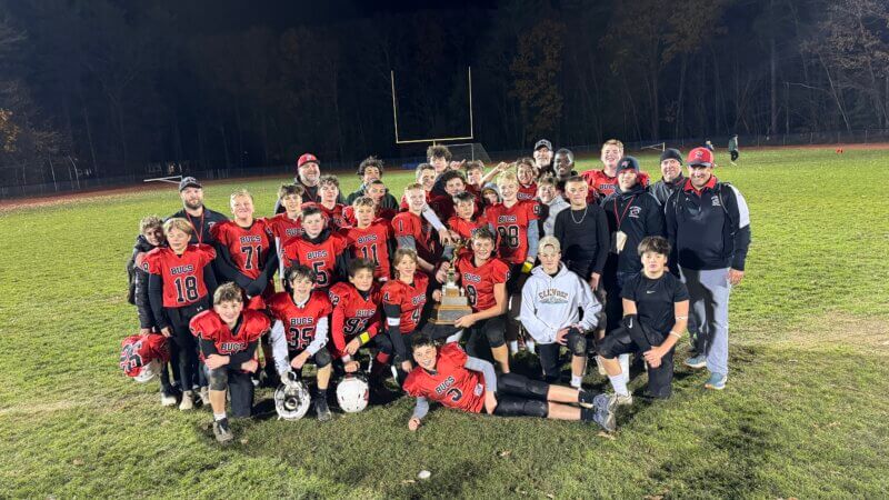 Photo by Jorden Blucher. The Champlain Valley School District Buccaneers defeated the Castlelton Vipers to win the state Division 1 title in the Northern Vermont Youth Football League on Saturday, Nov. 2, at Colchester High. The seventh and eighth grade team included at least six players from Charlotte — Lincoln Zappala, Luke Blucher, Finn Wilson, Jackson Barone, Felix Ewins and Nicholas Cowles.